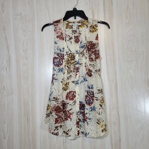 American Rag cie Cream Floral Button-Down Tunic Top Sz Med